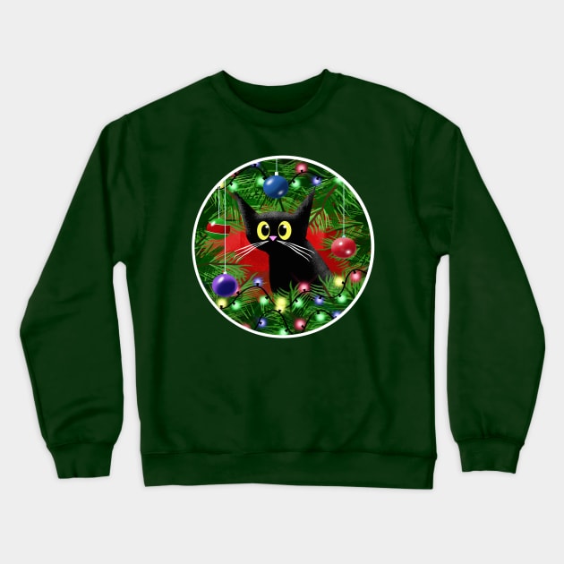 Cat and Christmas Tree Crewneck Sweatshirt by Scratch